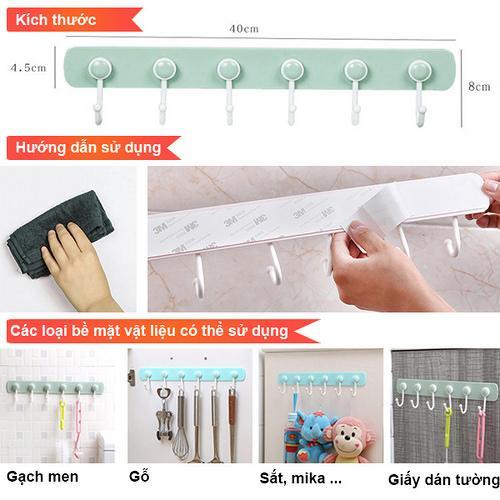 [HCM]Thanh treo 6 móc dán tường siêu chắc (nhiều màu)