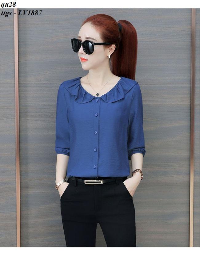Ttgs - lv1887 áo sơ mi cổ phối bèo