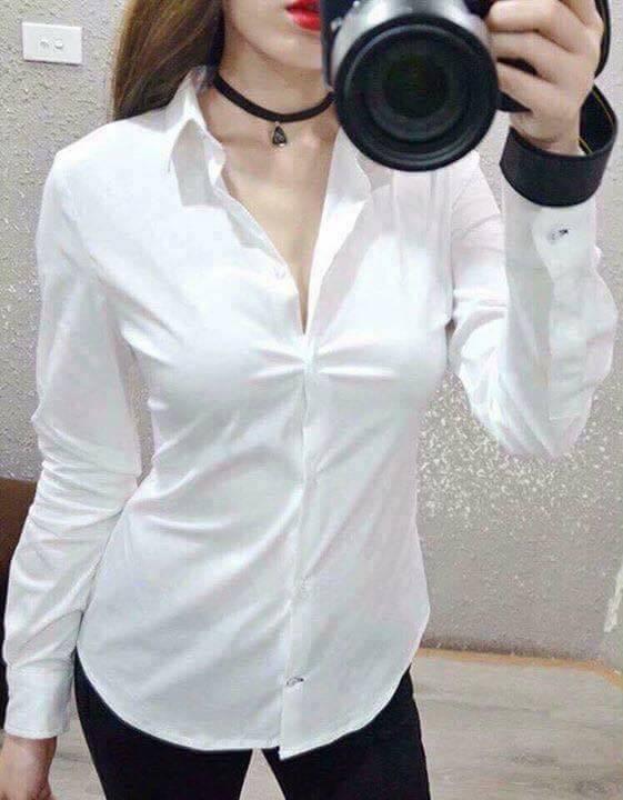 Áo sơ mi nữ trắng đen