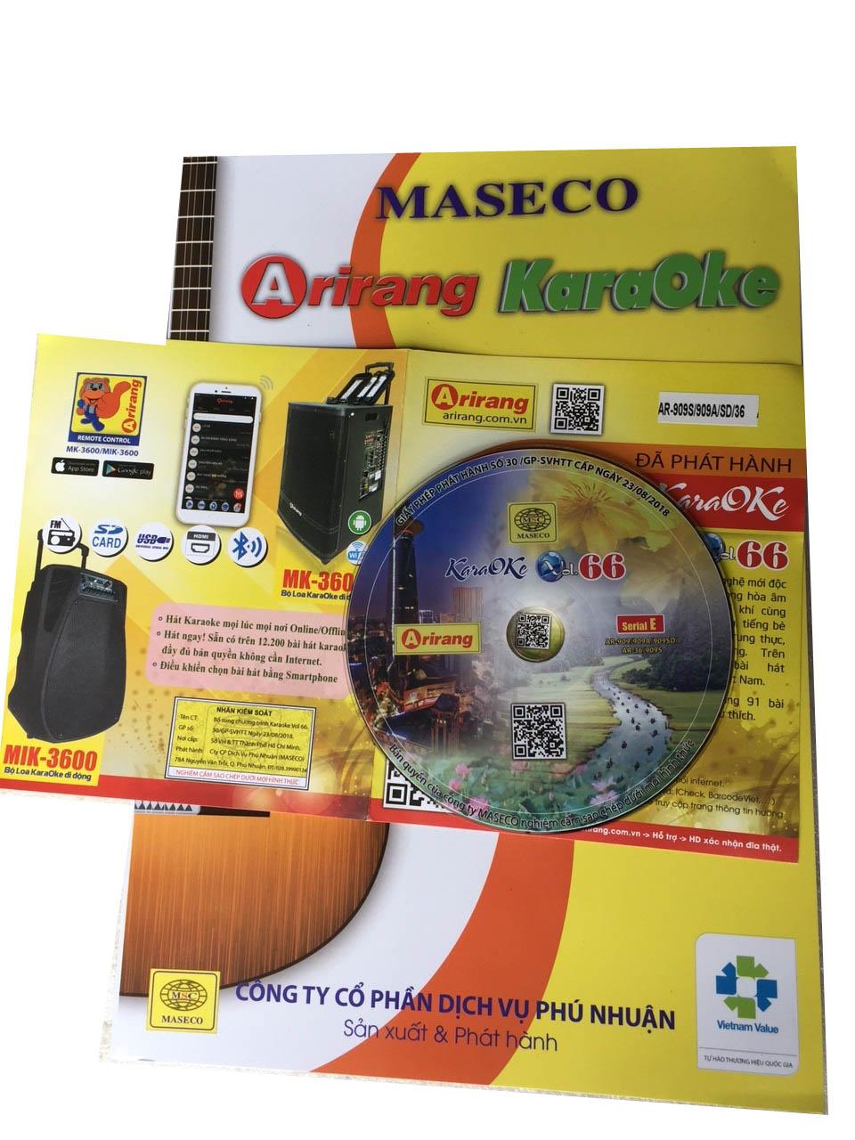 [HCM]Đĩa Karaoke Arirang mới nhất Vol 66 (SERIAL E) + Sách list nhạc