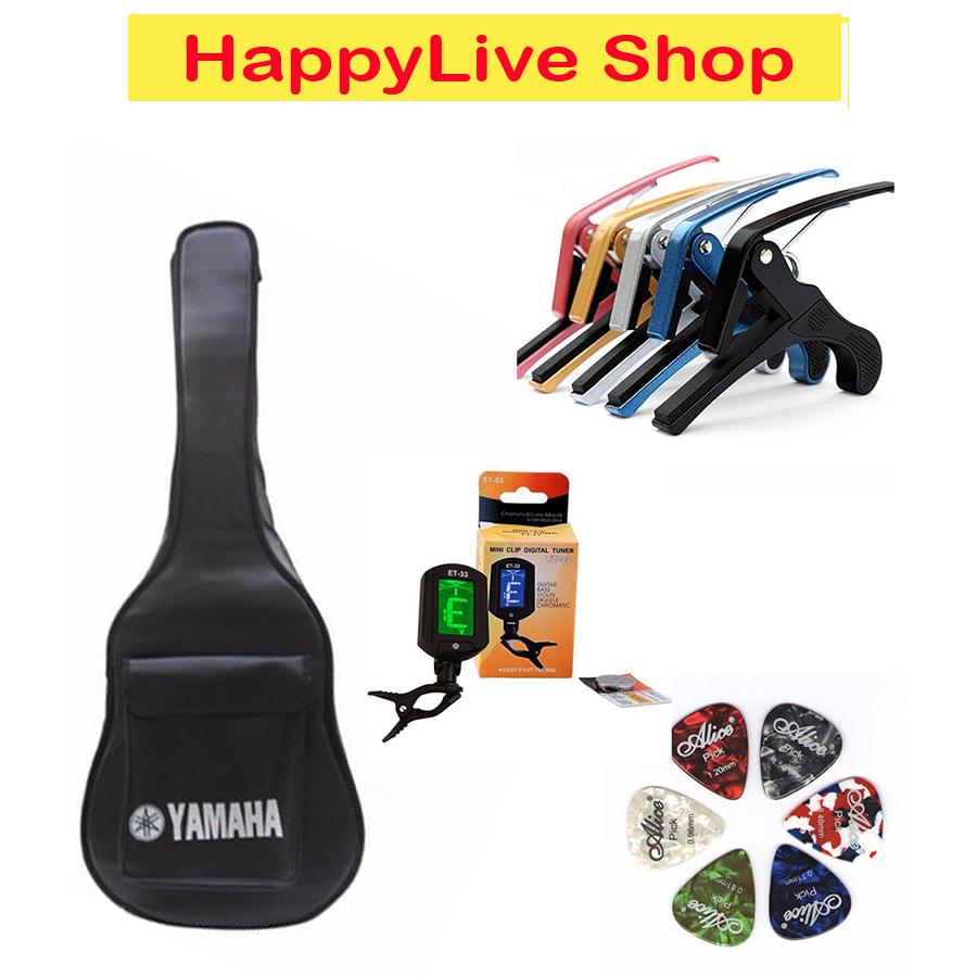 Combo 04 phụ kiện guitar : bao da yamaha + máy lên dây + capo + phím gảy