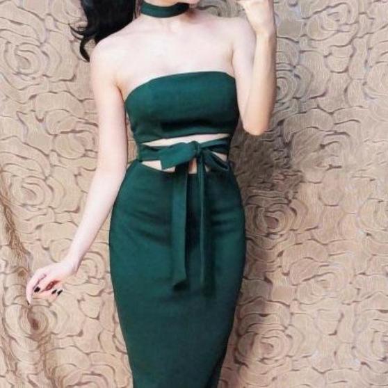 Đầm cúp cột nơ eo