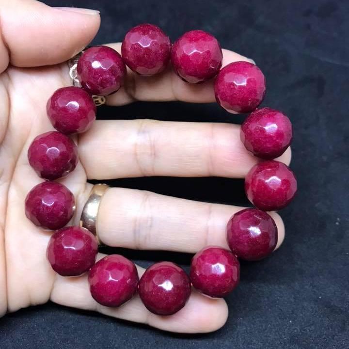 [HCM]VÒNG TAY HỒNG RUBY MÀI GIÁC 14LY