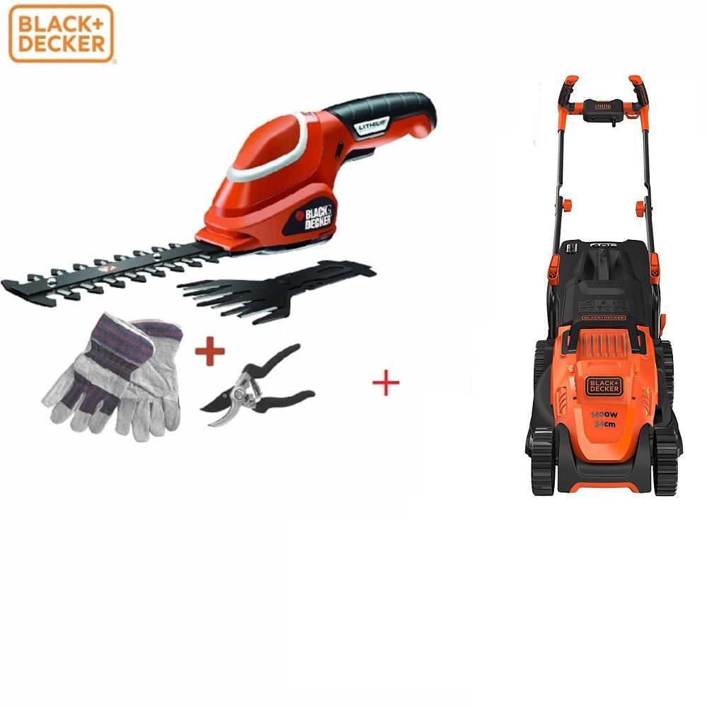 BEMW461BH-GSL700 Black+Decker - Bộ máy cắt cỏ xe đẩy 1400W và Máy tỉa lá, cành cầm tay chạy pin Lithium 7V