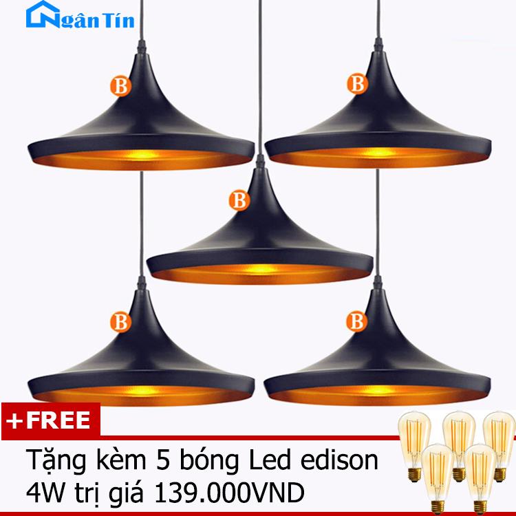 Bộ 5 đèn thả trần trang trí nhà quán cà phê THCN28 (Tặng kèm 5 bóng led edison 4w)