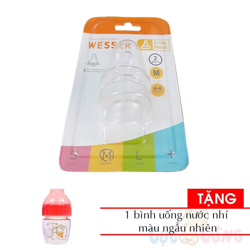 Ty bình sữa Wesser cổ thường size M -2 cái/vỹ TẶNG 1 bình uống nước nhí màu ngẫu nhiên