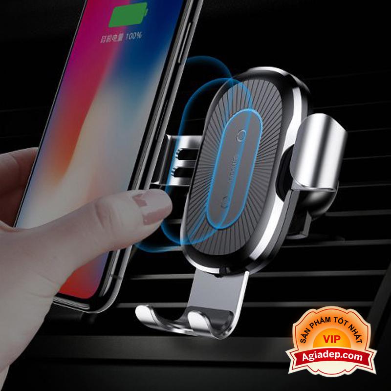 Đế sạc không dây điện thoại oto, xe hơi - Hàng hiệu Baseus iPhone 8/X/Samsung (Kiểu 3 - Kẹp điều hòa)