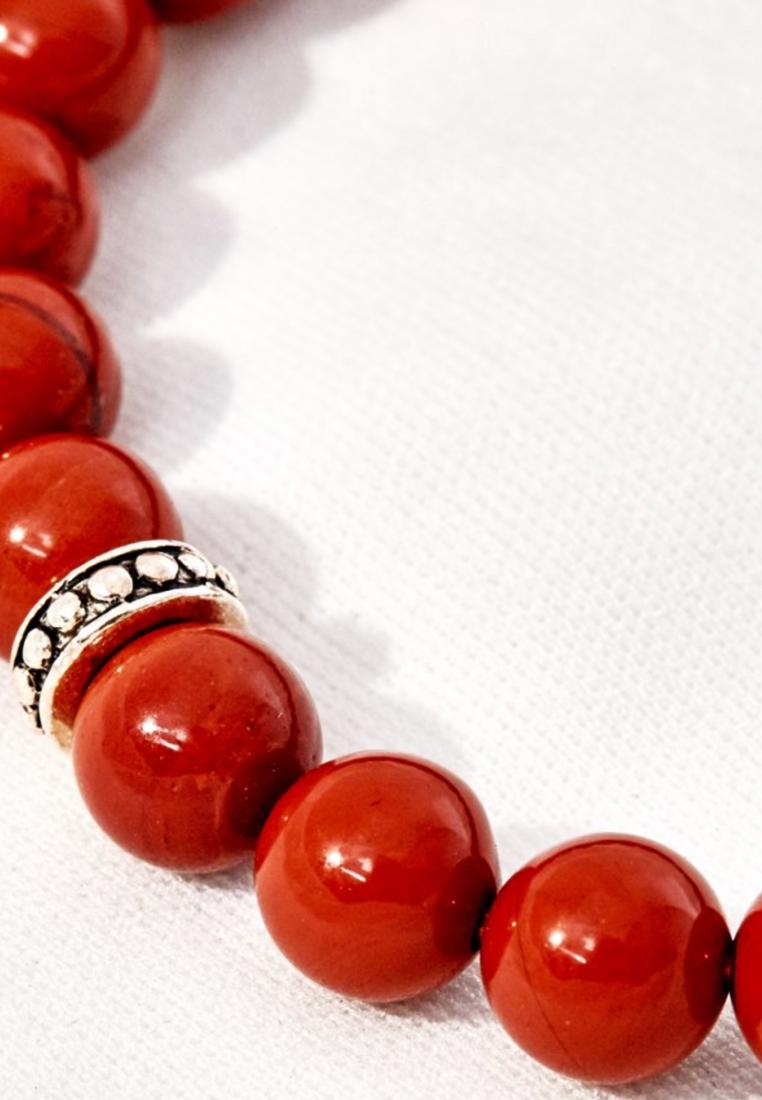Vòng Tay Đá Red Jasper Charm Bạc Thái