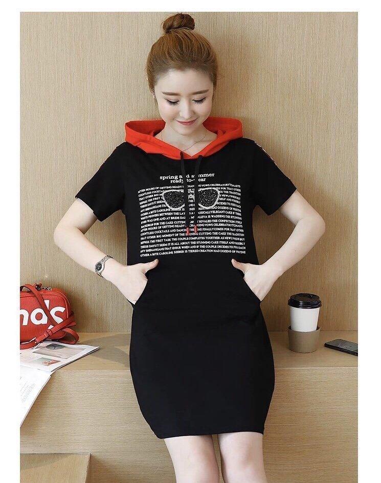 [HCM]Đầm suông in chữ phối nón cao cấp