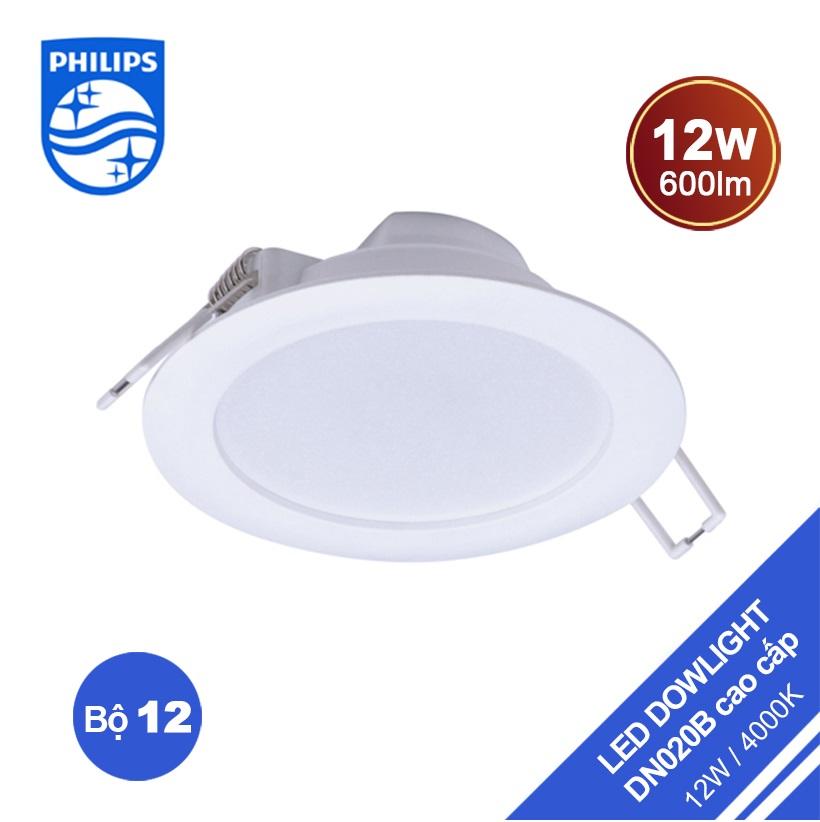 Bộ 12 bóng Đèn Philips LED Downlight âm trần DN020B 12W 4000K - Ánh sáng trung tính