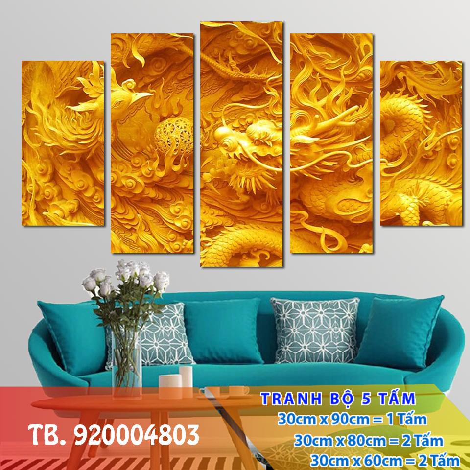 tranh gỗ treo tường Rồng Phượng điêu khắc 3D hiện đại HH135
