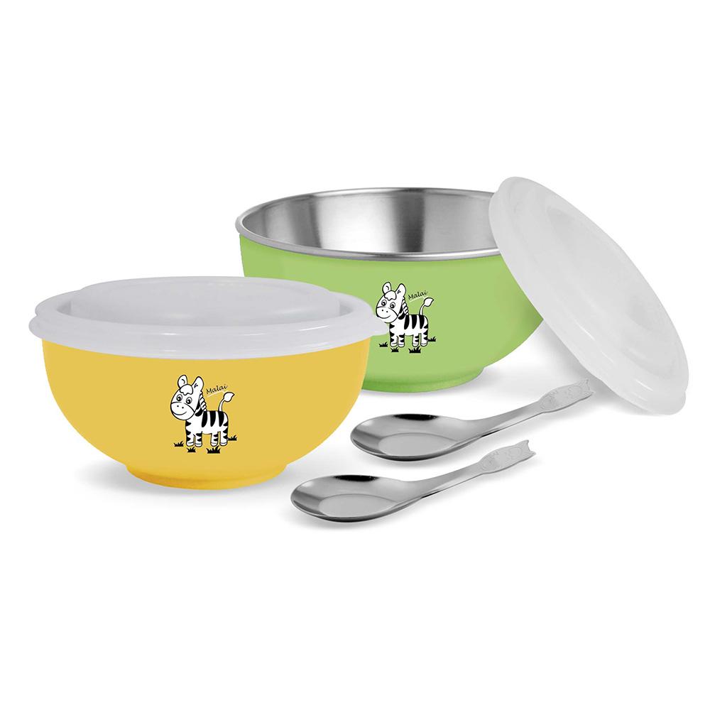 [HCM]BỘ 1 CHÉN INOX 2 LỚP ZEBRA (NẮP NHỰA + MUỖNG) NHIỀU MÀU - 184202