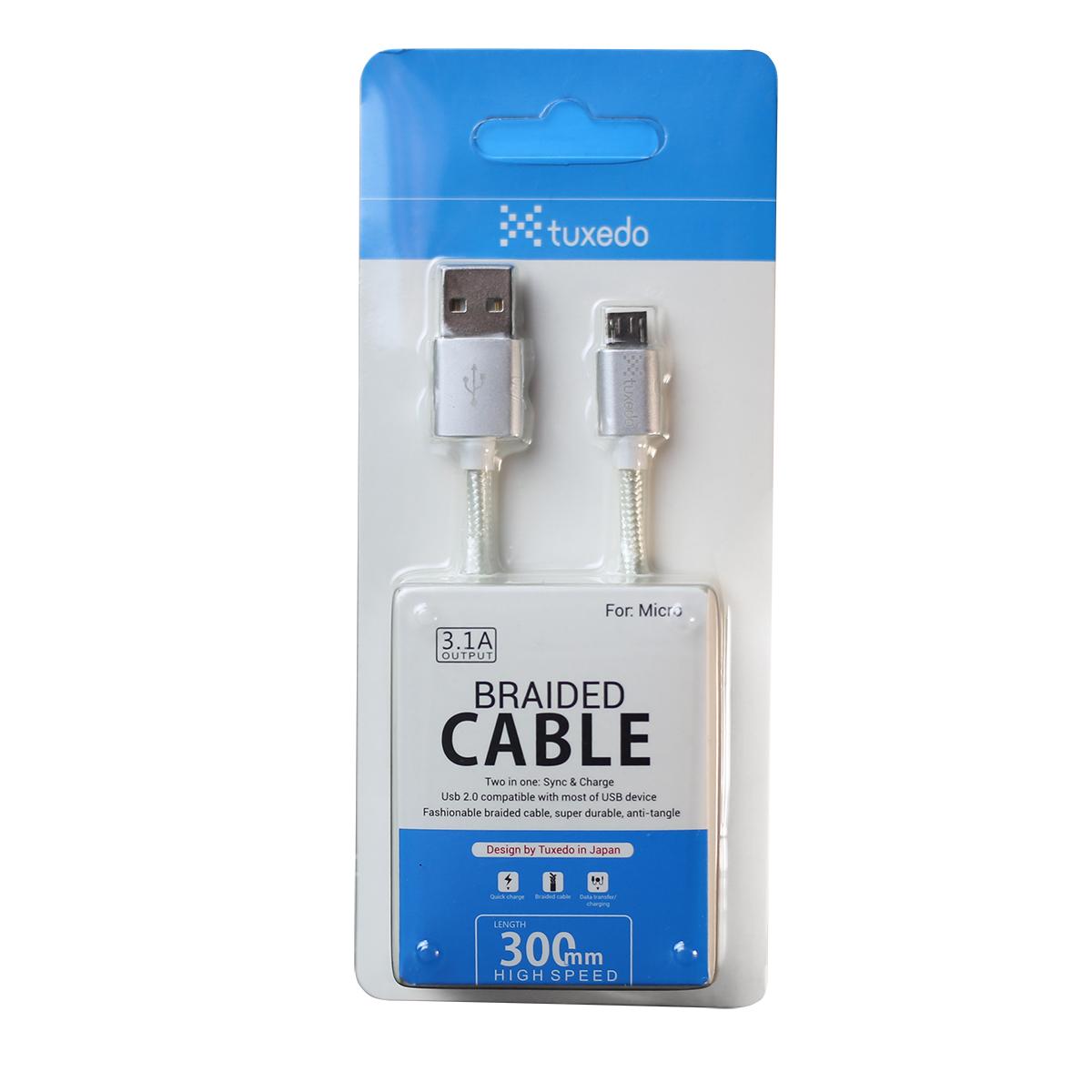 Dây cáp sạc điện thoại Tuxedo Micro USB 30cm bọc dù (Sạc nhanh, siêu bền, chống rối)