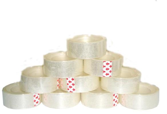 Băng keo trong loại nhỏ trong văn phòng. 1 lốc 10 cuộn. 18 yard