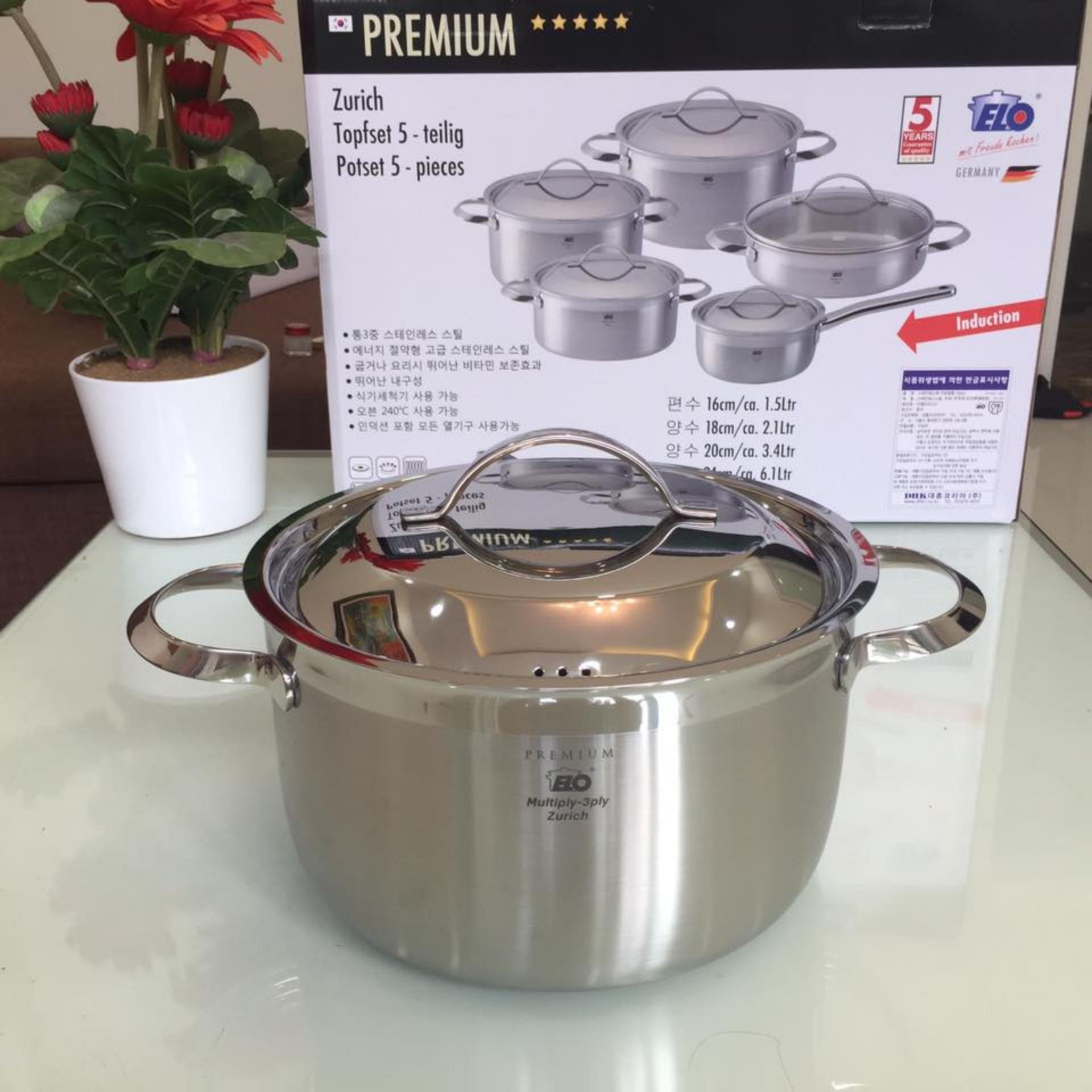 Bộ 5 nồi ELO Premium Zurich (Bạc) + Tặng bộ dao thìa dĩa Inox 5 món IronMan