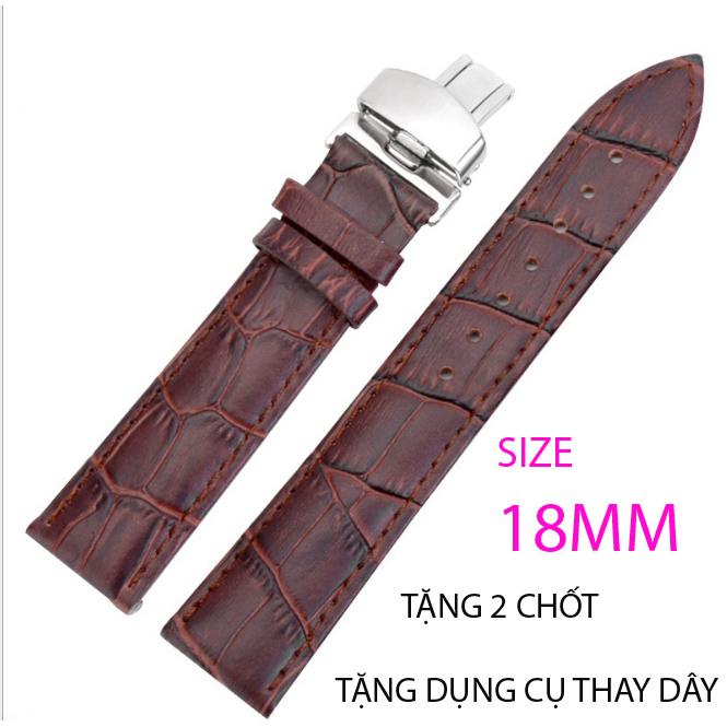 [HCM]Dây đồng hồ da bò cao cấp SIZE 18mm ( Da Nâu) kèm khóa bướm thép không gỉ 316L (Bạc)