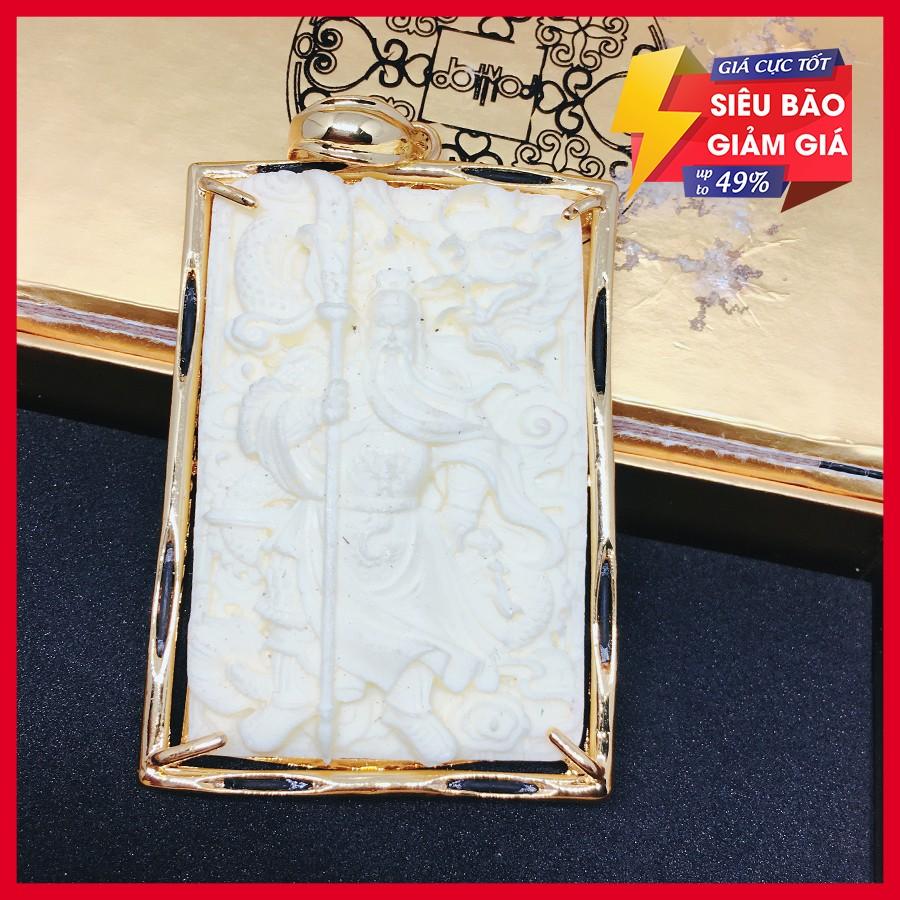 Mặt dây chuyền nam Quan vũ đá phong thủy trắng mạ vàng cao cấp + tặng vòng tay tỳ hưu
