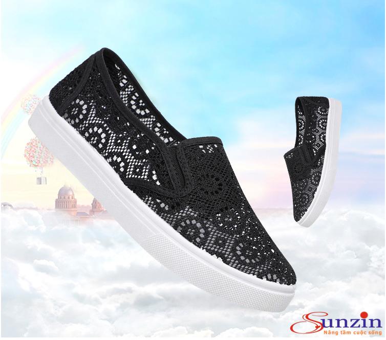Giày lười nữ ren siêu thoáng chân (đen), size từ 35-40