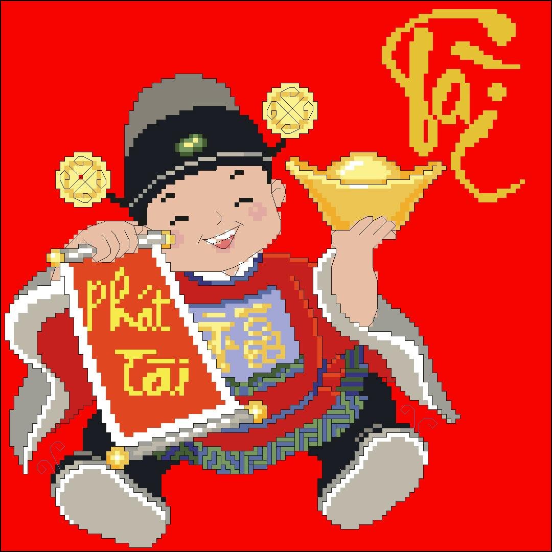 [HCM]Tranh Thêu Chữ Thập Tài-Red