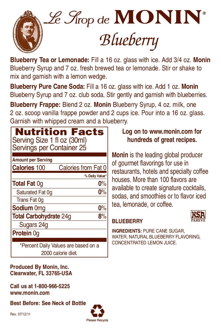 Syrup Monin Blueberry (hương Việt Quất) Chai 700ml