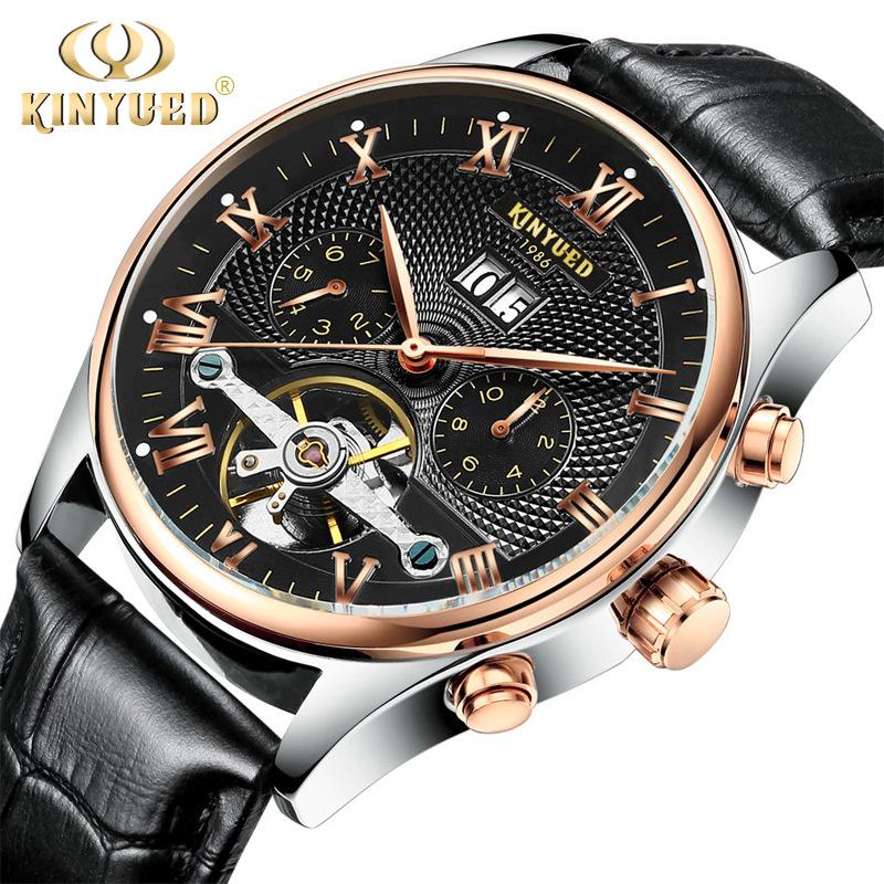Đồng hồ cơ tự động Automatic chạy 5 kim dây da cao cấp Kinyued DA03