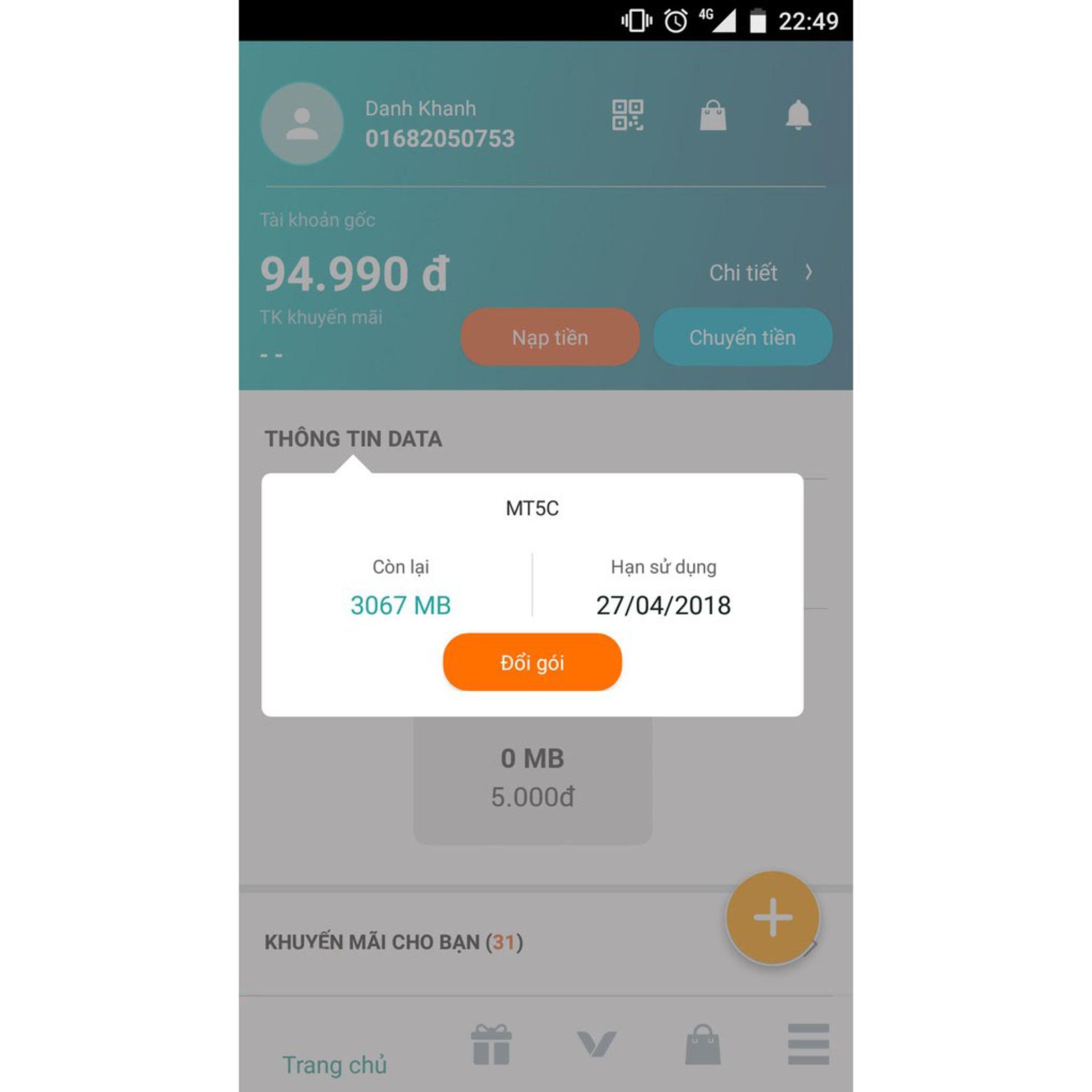 [HCM]SIM 4G Viettel MT5C Tặng 90GB/Tháng