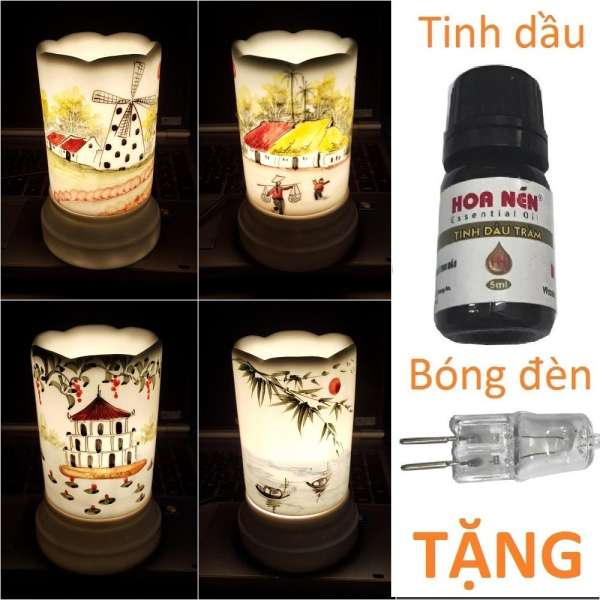 Đèn xông tinh dầu sứ Bát Tràng hình Ống TẶNG Tinh dầu + Bóng đèn cỡ TO 9 x 16,5cm / Đuổi muỗi Diệt muỗi Đèn trang trí