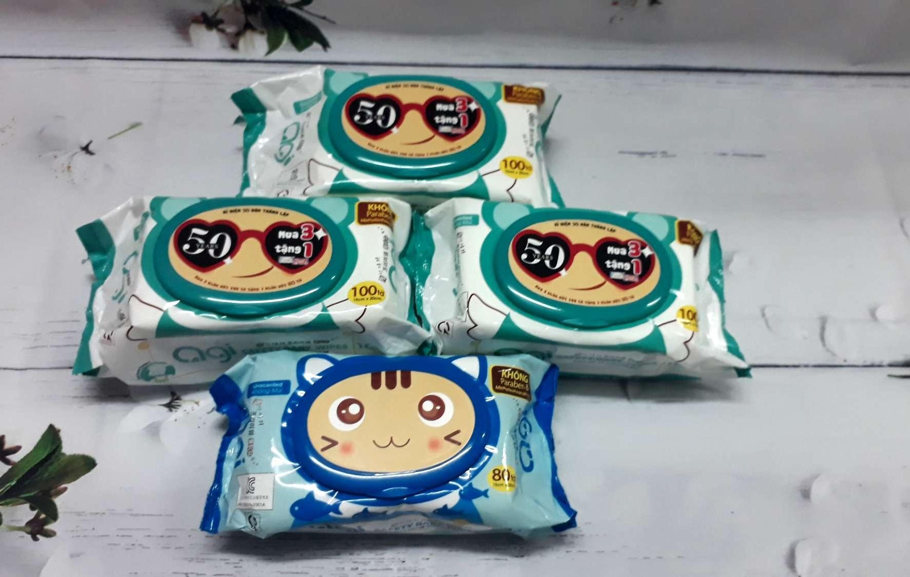 (Tặng 1) Compo 3 bịch khăn ướt Agi không mùi 100 tờ