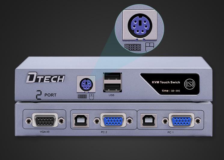 Bộ chia VGA KVM 2 vào 1 ra Dtech DT-8021