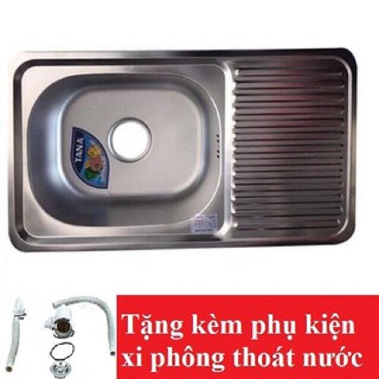 Chậu rửa bát Inox Tân Á xuất khẩu 1 ngăn (có bàn phụ) - đã đủ phụ kiện thoát nước