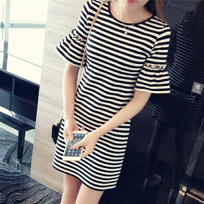 Váy Kẻ Ngang Tay Loe bs1659