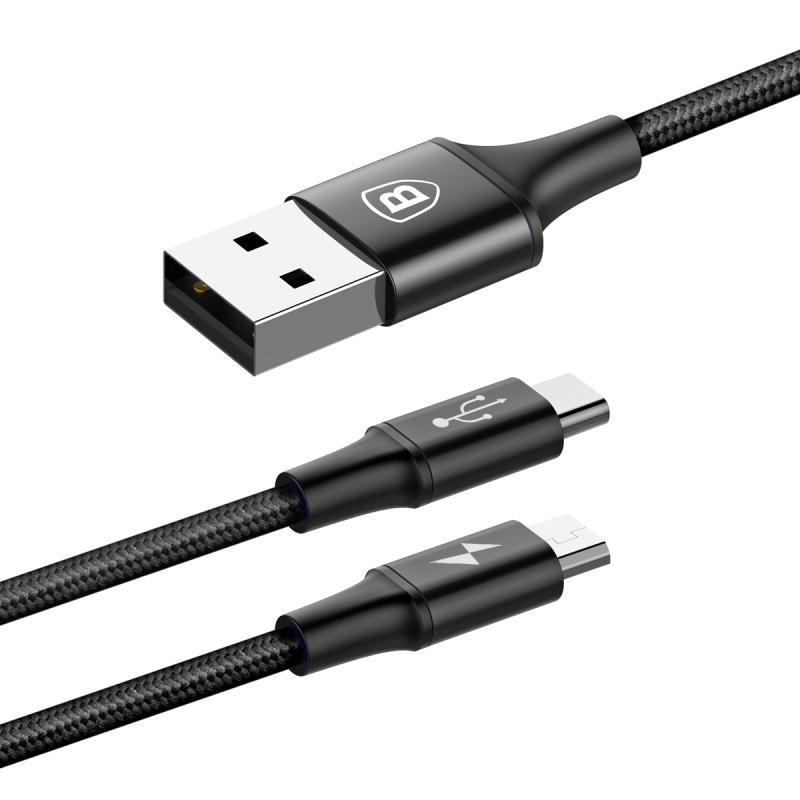 Cáp sạc 2 đầu (Micro USB + Type C) 3A - Hiệu basus