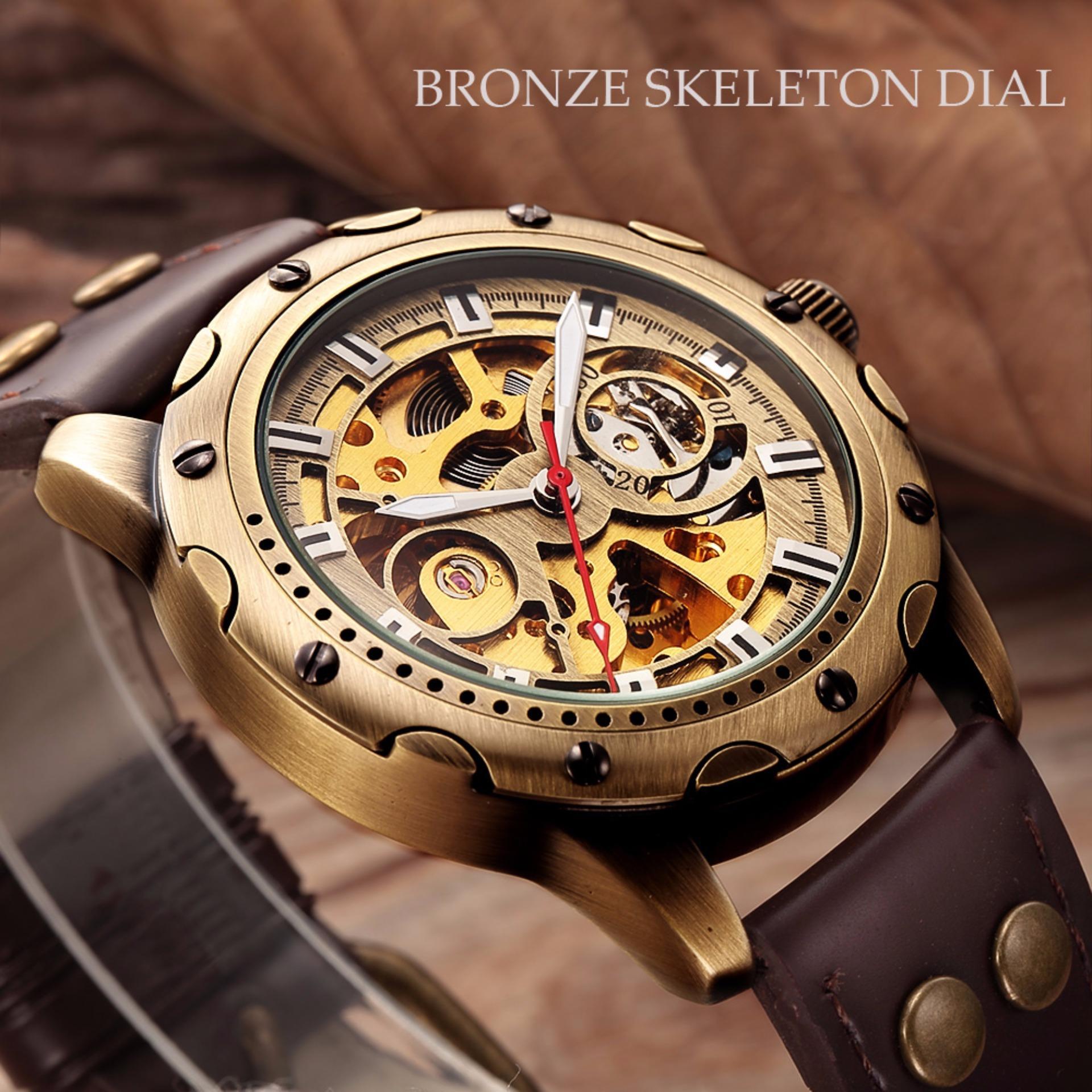Đồng hồ Nam Máy Cơ tự động Shenhua DR.3 Tourbillon dây da cao cấp viền vàng đồng