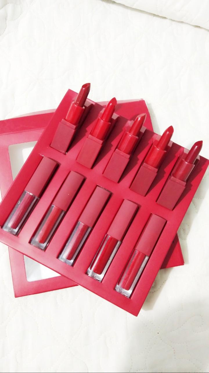 Bộ 10 Cây Son Màu Đỏ Cao Cấp ( 5 Son Thỏi+5 Son Kem)