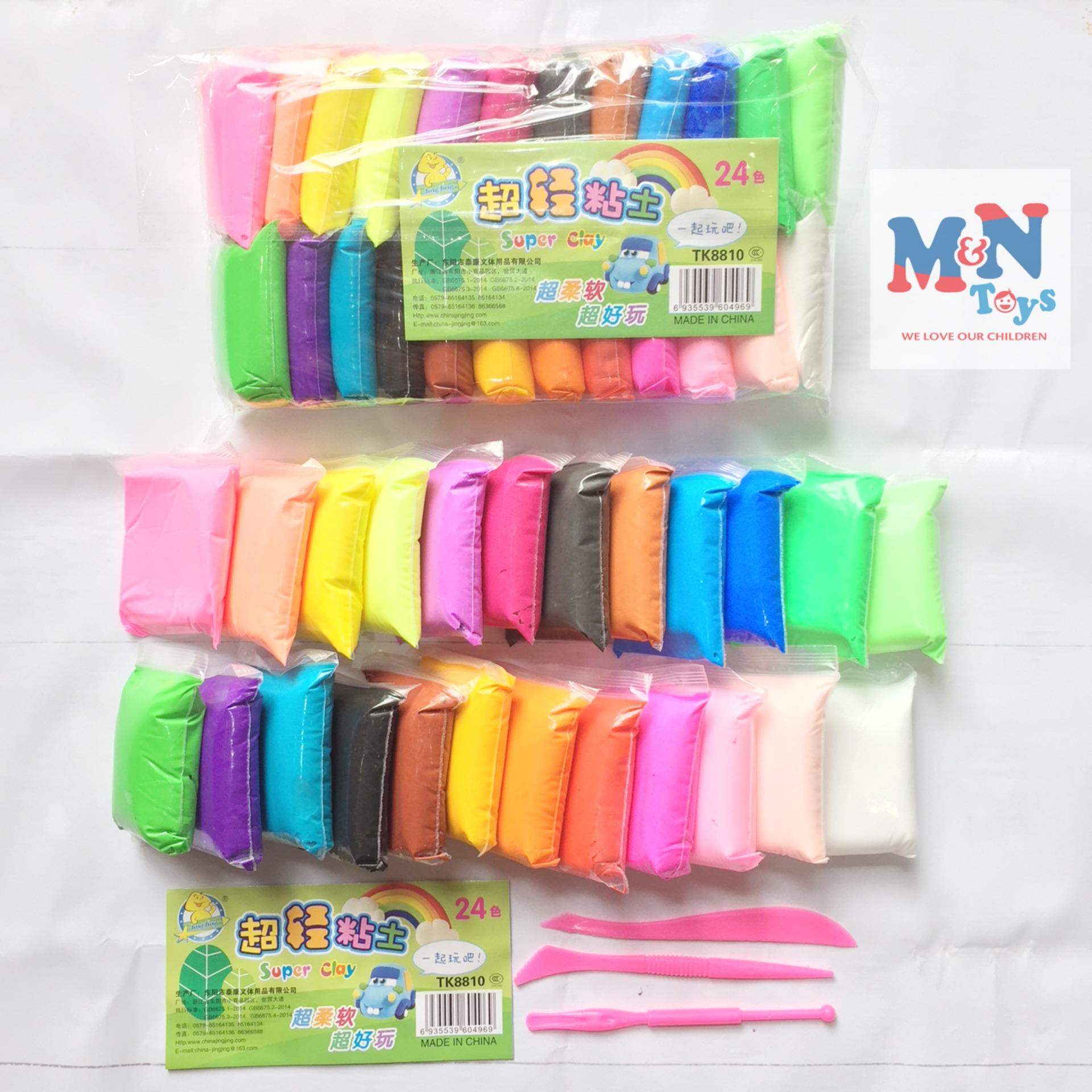 [7-11/12 VOUCHER 8%]Đất sét nhật tự khô an toàn Lốc 24 màu cao cấp Softclay nặn hình, làm Butter slime