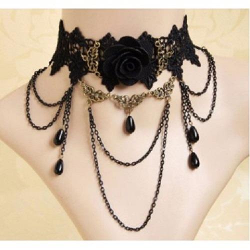 Vòng cổ choker dạ tiệc ren hoa hồng đen Sophia