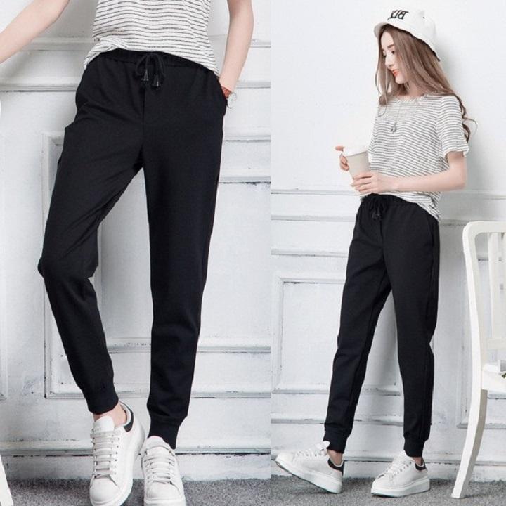 Quần jogger trơn nữ lưng thun dây rút
