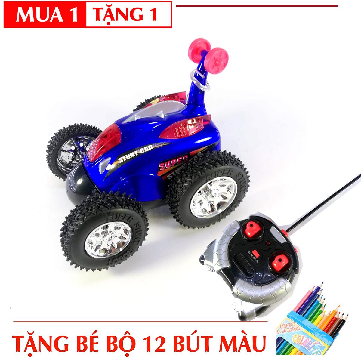 Xe nhào lộn 360 độ điều khiển từ xa 2019 + Tặng bé bộ bút màu