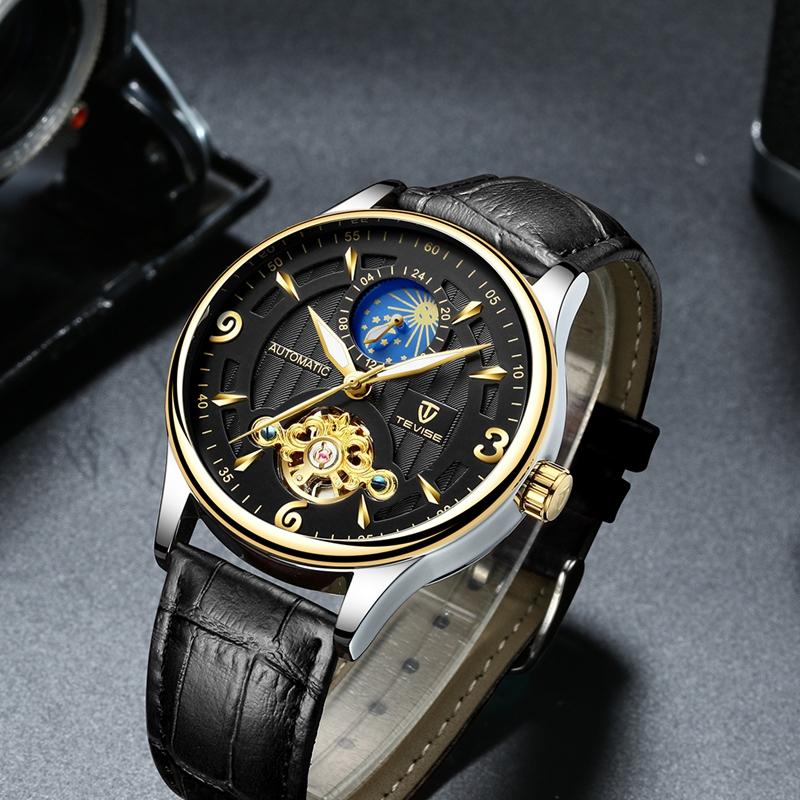 Đồng hồ nam máy cơ Tevise T820B dây da chạy full kim Automatic