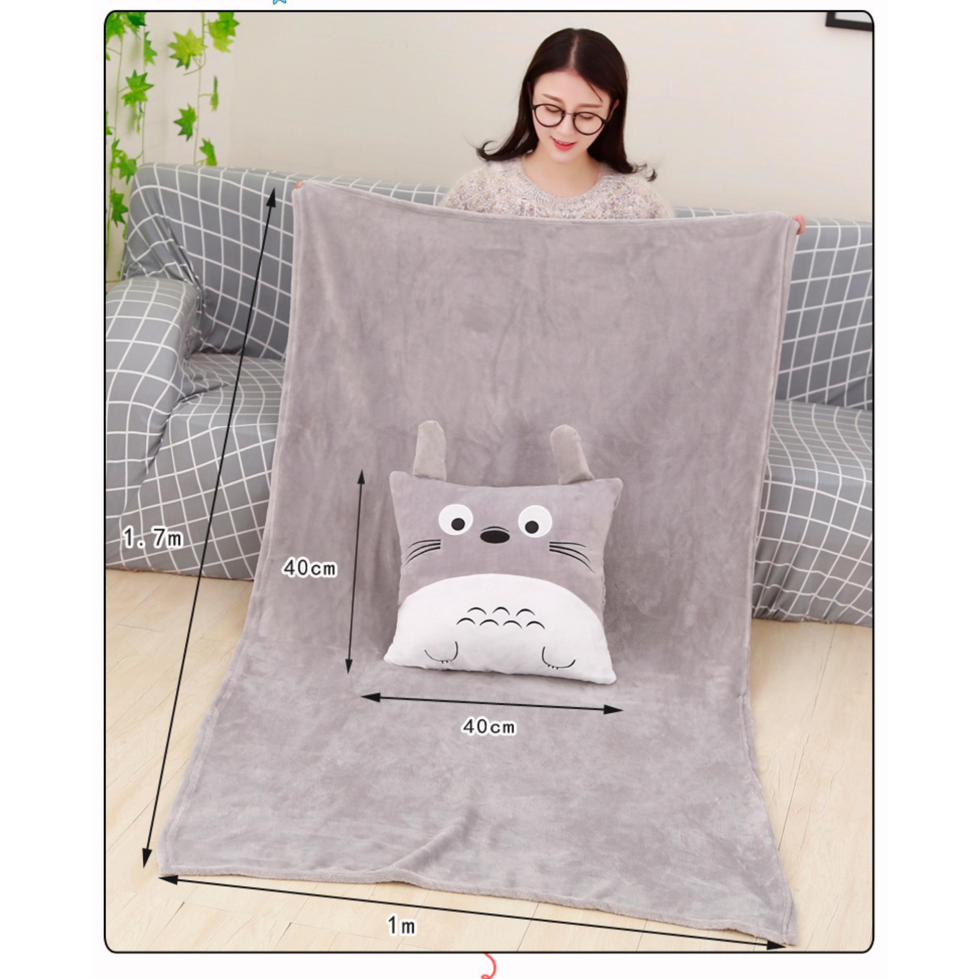 Chăn gối văn phòng 3in1 - Totoro vuông (Xám)