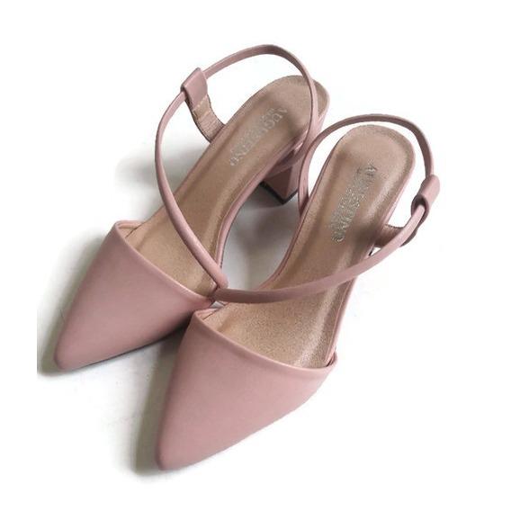 [SALE] Sandal Bít Mũi Nhọn Da Lì Quai Chéo Đế Vuông 5 Phân (Hồng Kem)