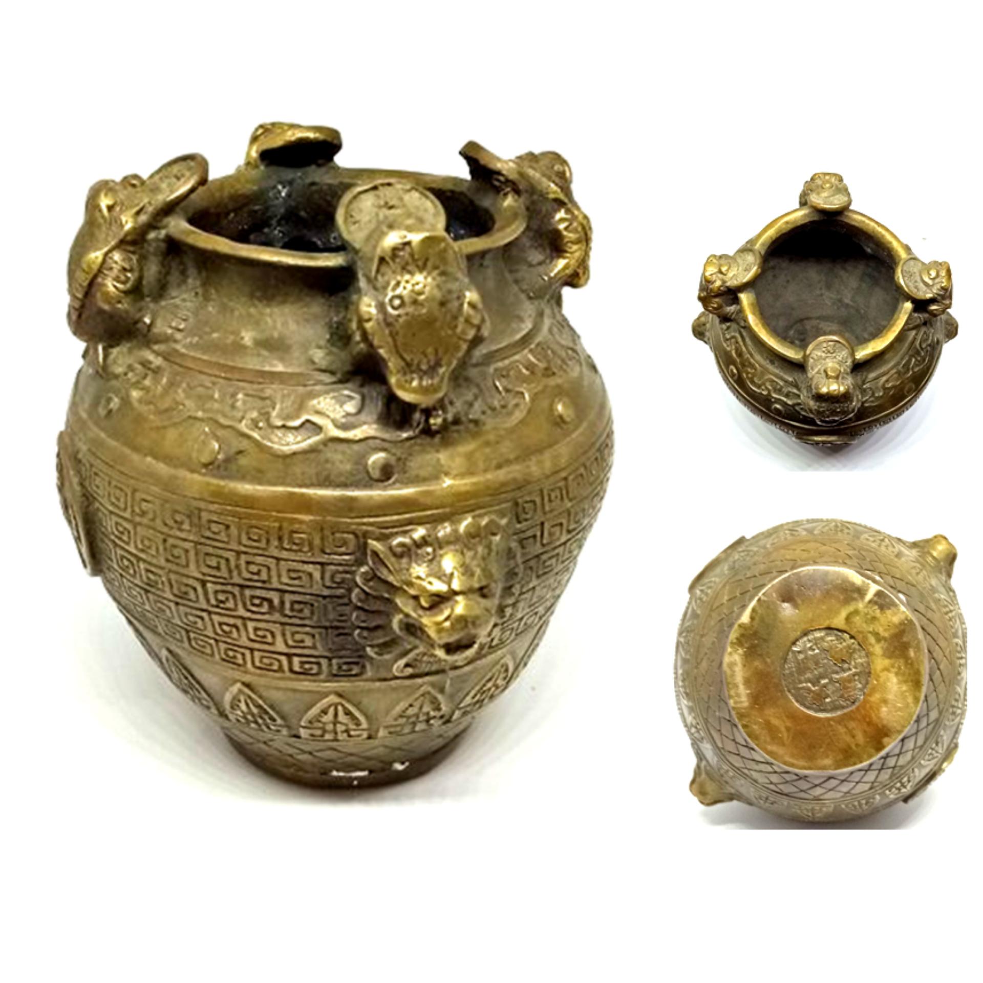 Hũ Đựng Tiền Vàng - Chất liệu Đồng Thau lên men xanh giả cổ - Phong thuỷ tài lộc giàu sang phú quý