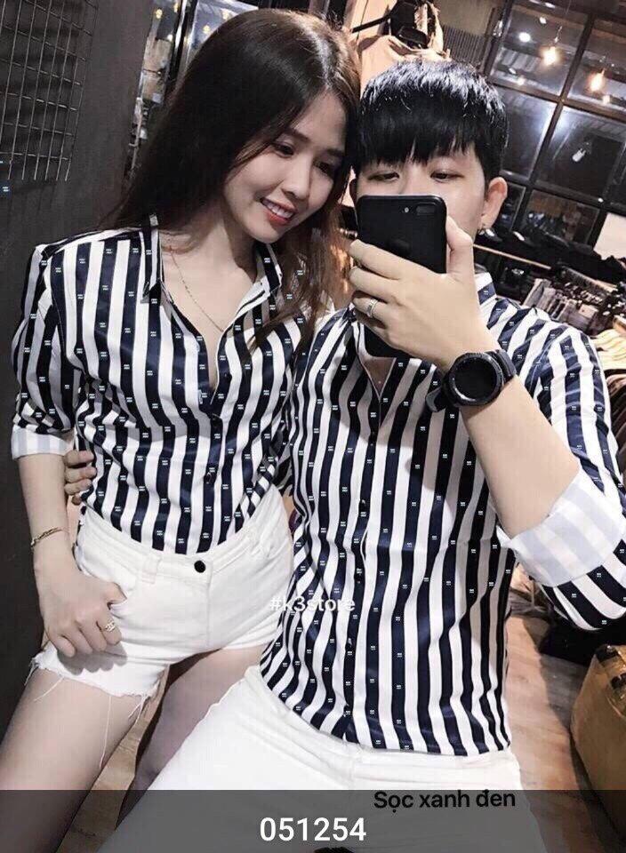 Áo sơ mi nam sọc xanh đen kate qc