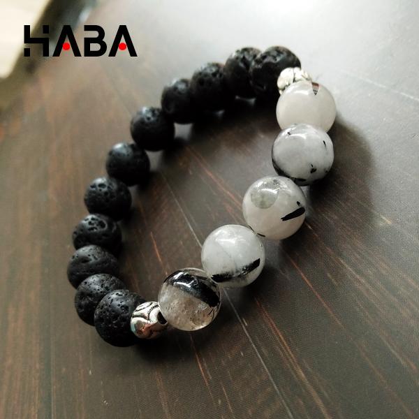 vòng tay phong thủy đá thạch anh tóc đen mix đá nham thạch đen (hình tự chụp)