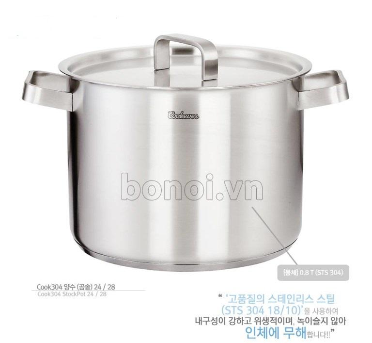 Nồi luộc gà Inox 304 Cookever Thân Cao 28CM nắp inox [HÀNG XUẤT KHẨU]