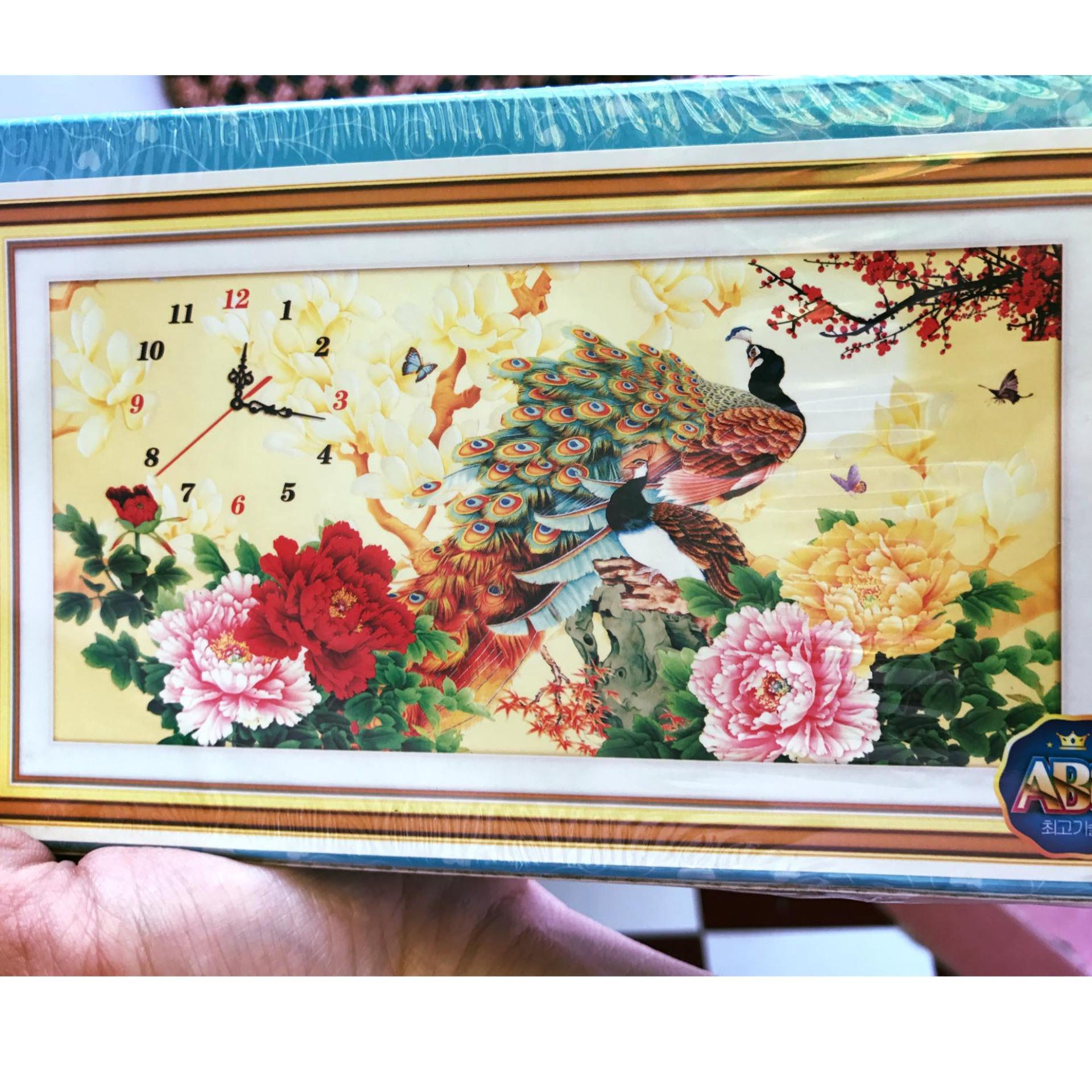 Tranh đính đá đồng hồ hoa khai phú quý df2471-ngọc thịnh