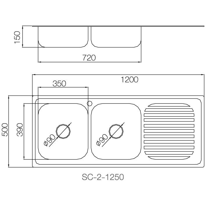 Bồn rửa - SC-2-1250 - INOX SUS 304