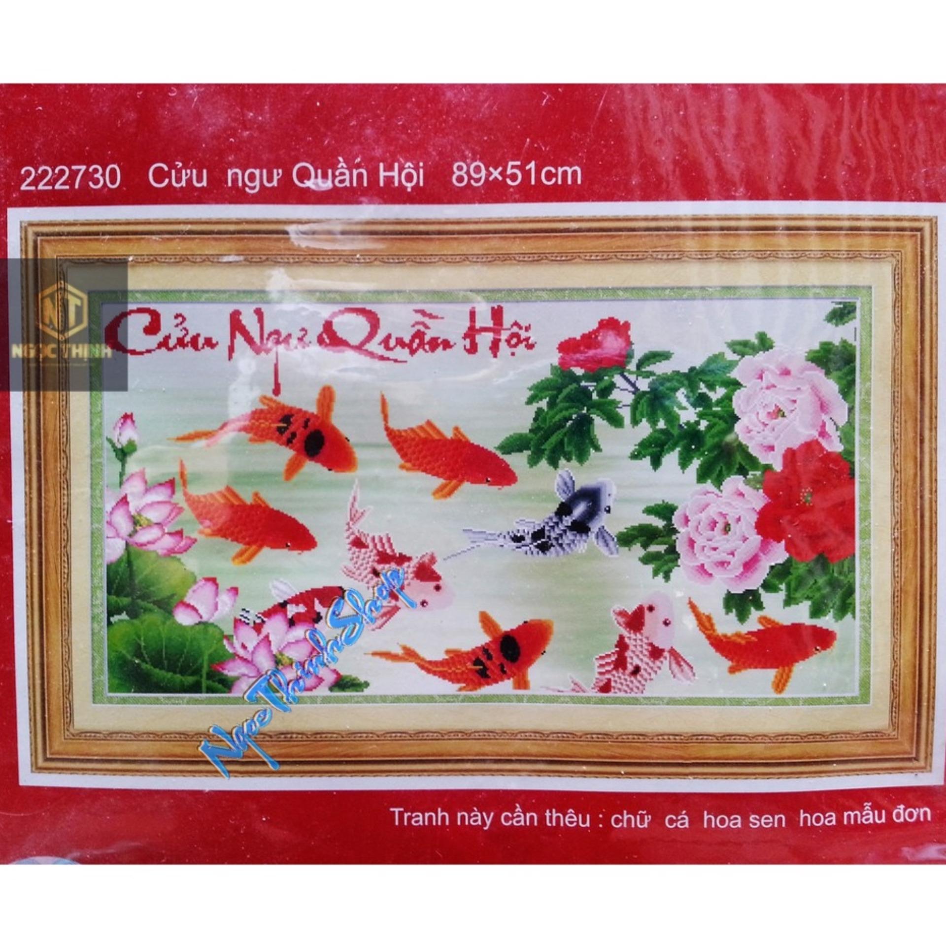 Tranh thêu chữ thập cửu ngư quần hội DLH-222730-Siêu thị tranh thêu