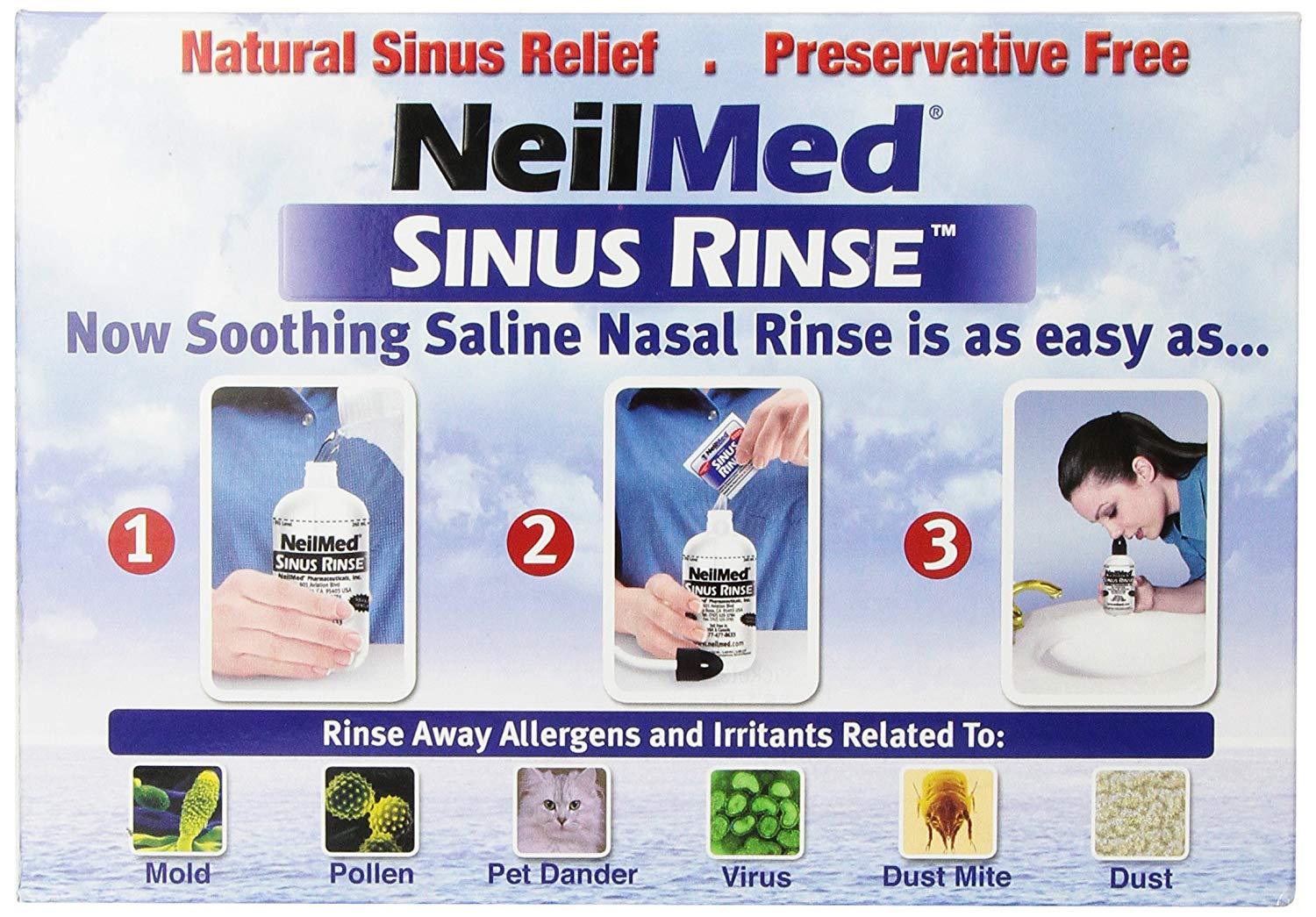 Bộ muối rửa mũi NeilMed Sinus Rinse (250 gói + 2 bình nhựa + tặng kèm 1 chai xịt)