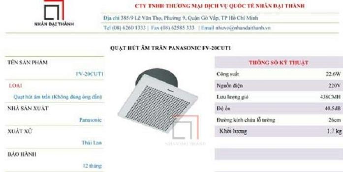 [HCM]Quạt hút âm trần Panasonic FV-20CUT1